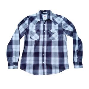 Levi's Blue White Plaid Pearl Snap Long Sleeve Western Cowboy